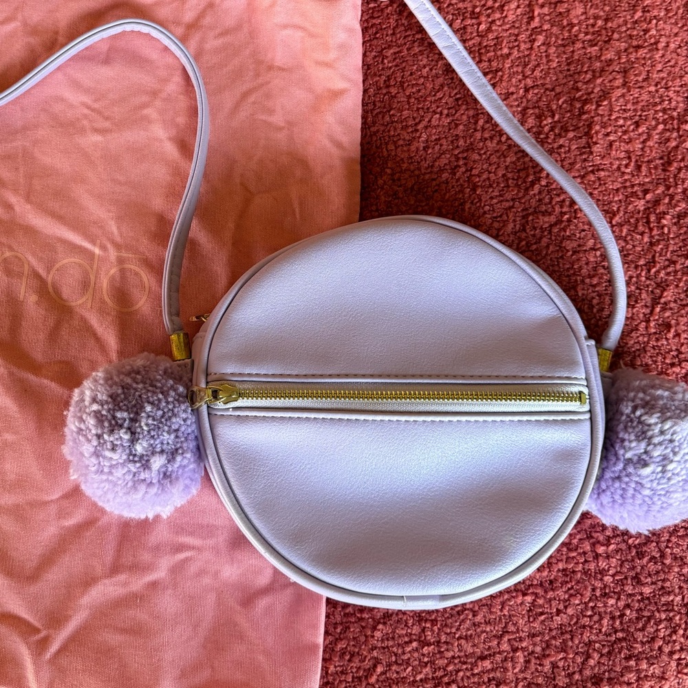 Ban.do Amigo Circle Leather Purse in Lavender Purple Pom Poms Crossbody Bando